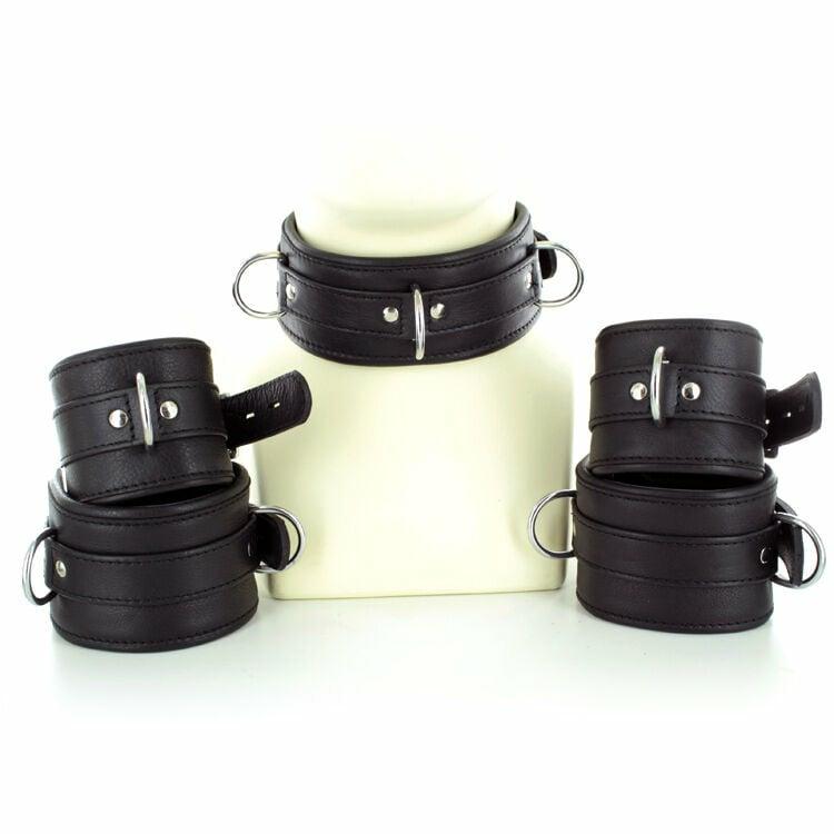 Bondage Gear Kits | Five Piece Locking Leather Restraints Set Bondage Gear Bondage Gear Kits